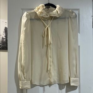 St. John Ivory Blouse with Tie Neck